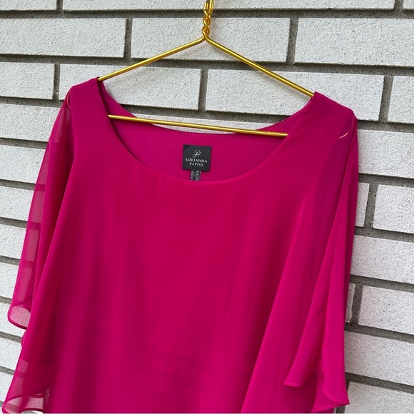 Adrianna Papell Magenta Chiffon Overlay Shutter Pleat Sheath Dress 16W Wedding - Picture 3 of 10